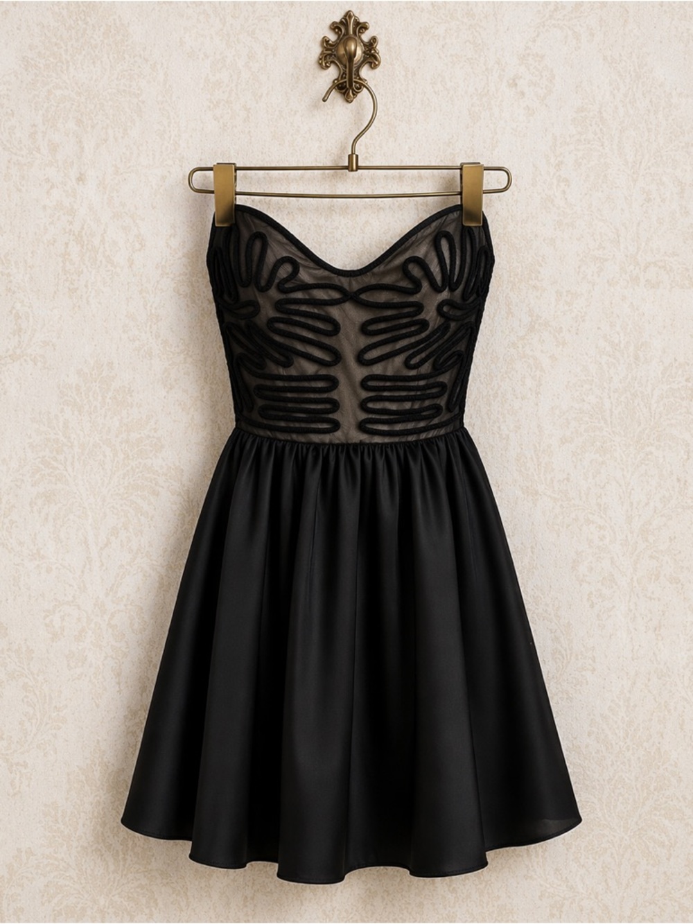 Millau black satin strapless short prom dress P (XS)